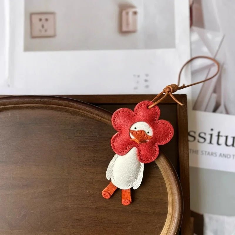 Flower Duck Leather Bag Charm – Handcrafted Animal Pendant Keychain | Cute Goose Accessory in Multiple Colors | Premium Leather Gift for Women & Kids - shewearing