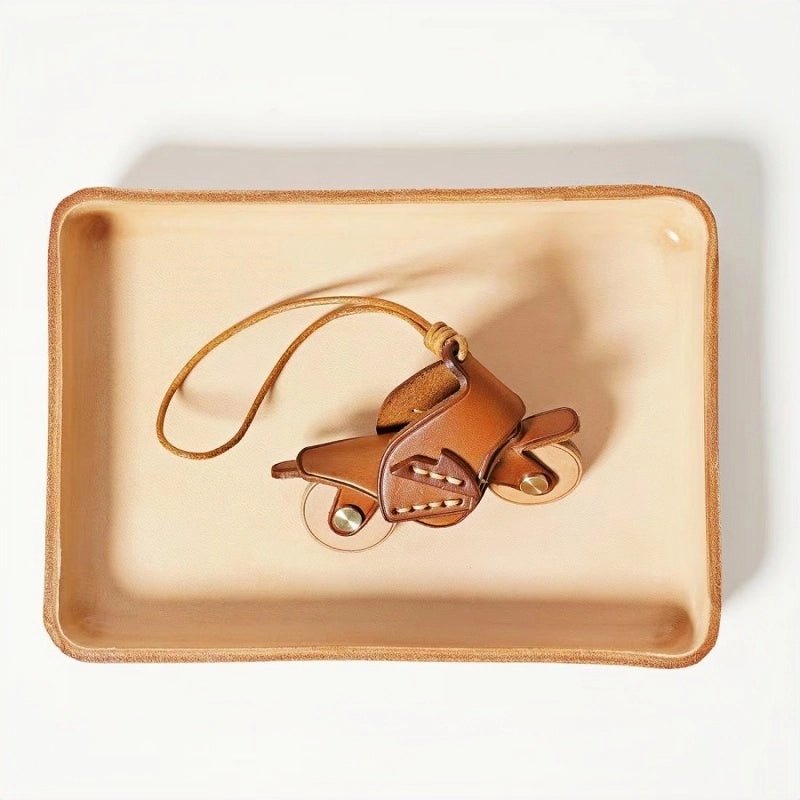 Flying Motorcycle Leather Bag Charm – Handcrafted Vegetable - Tanned Keychain for Bags or Keys, 3D Design, Unique Adventure - Inspired Gift - shewearing