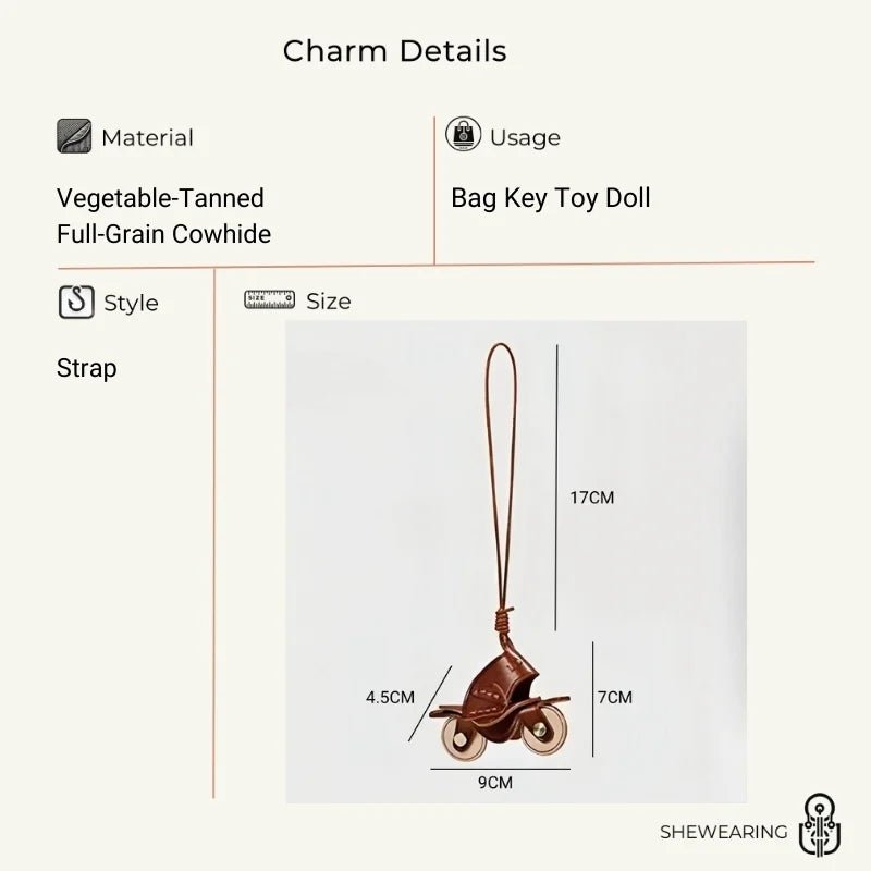 Flying Motorcycle Leather Bag Charm – Handcrafted Vegetable - Tanned Keychain for Bags or Keys, 3D Design, Unique Adventure - Inspired Gift - shewearing