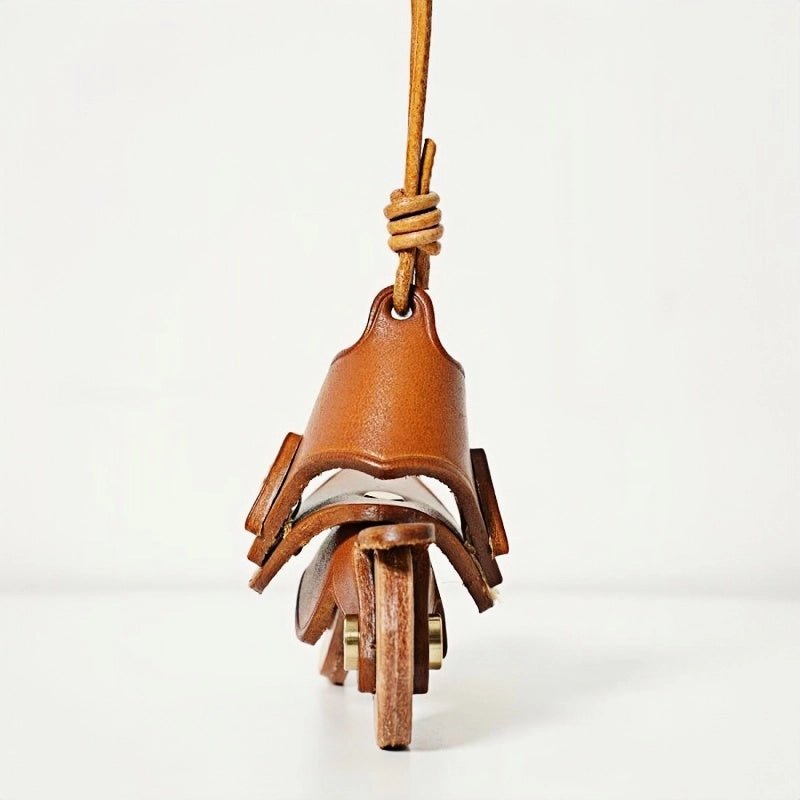 Flying Motorcycle Leather Bag Charm – Handcrafted Vegetable - Tanned Keychain for Bags or Keys, 3D Design, Unique Adventure - Inspired Gift - shewearing