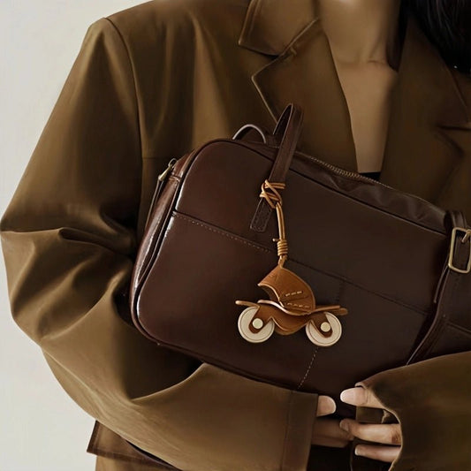 Flying Motorcycle Leather Bag Charm – Handcrafted Vegetable - Tanned Keychain for Bags or Keys, 3D Design, Unique Adventure - Inspired Gift - shewearing