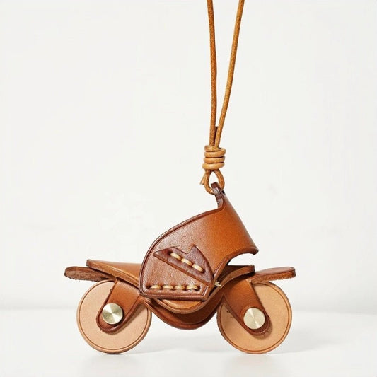 Flying Motorcycle Leather Bag Charm – Handcrafted Vegetable - Tanned Keychain for Bags or Keys, 3D Design, Unique Adventure - Inspired Gift - shewearing