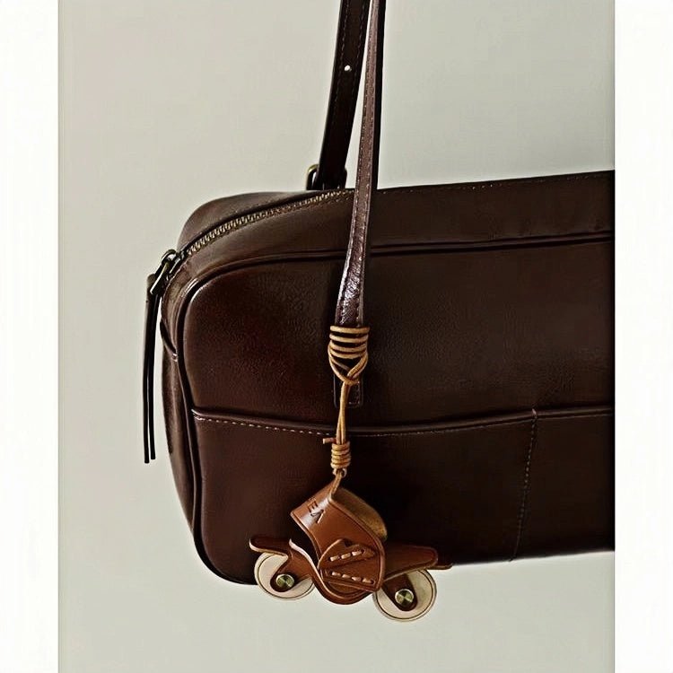 Flying Motorcycle Leather Bag Charm – Handcrafted Vegetable - Tanned Keychain for Bags or Keys, 3D Design, Unique Adventure - Inspired Gift - shewearing