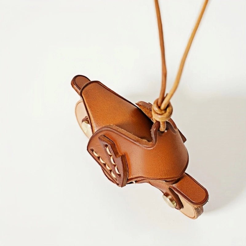 Flying Motorcycle Leather Bag Charm – Handcrafted Vegetable - Tanned Keychain for Bags or Keys, 3D Design, Unique Adventure - Inspired Gift - shewearing