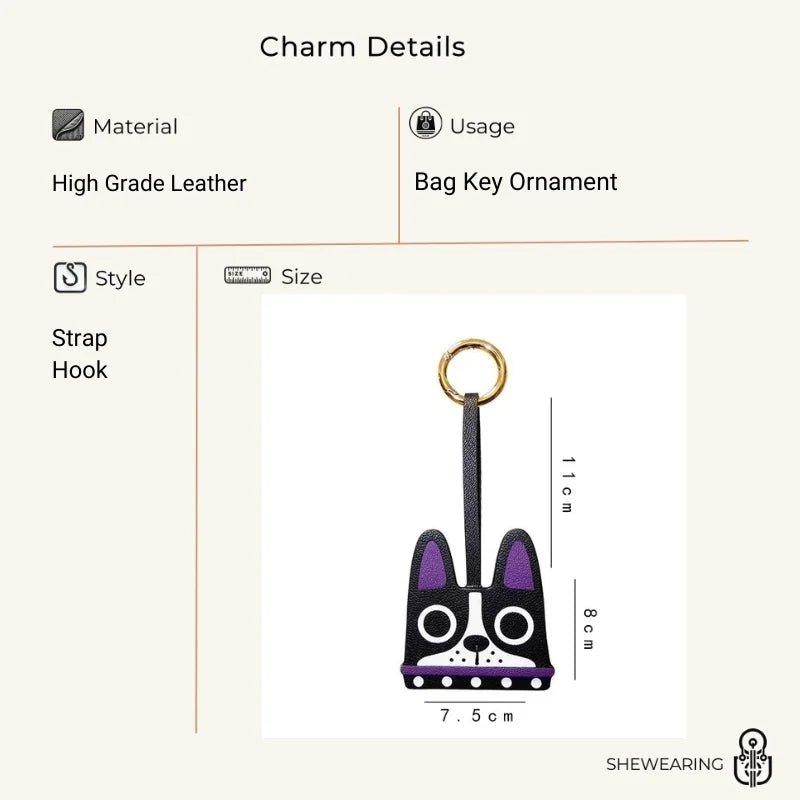 French Bulldog Leather Bag Charm – Handcrafted ALRAN Goatskin Dog Pendant | Original Design Keychain | Cute Gift for Dog Lovers - shewearing