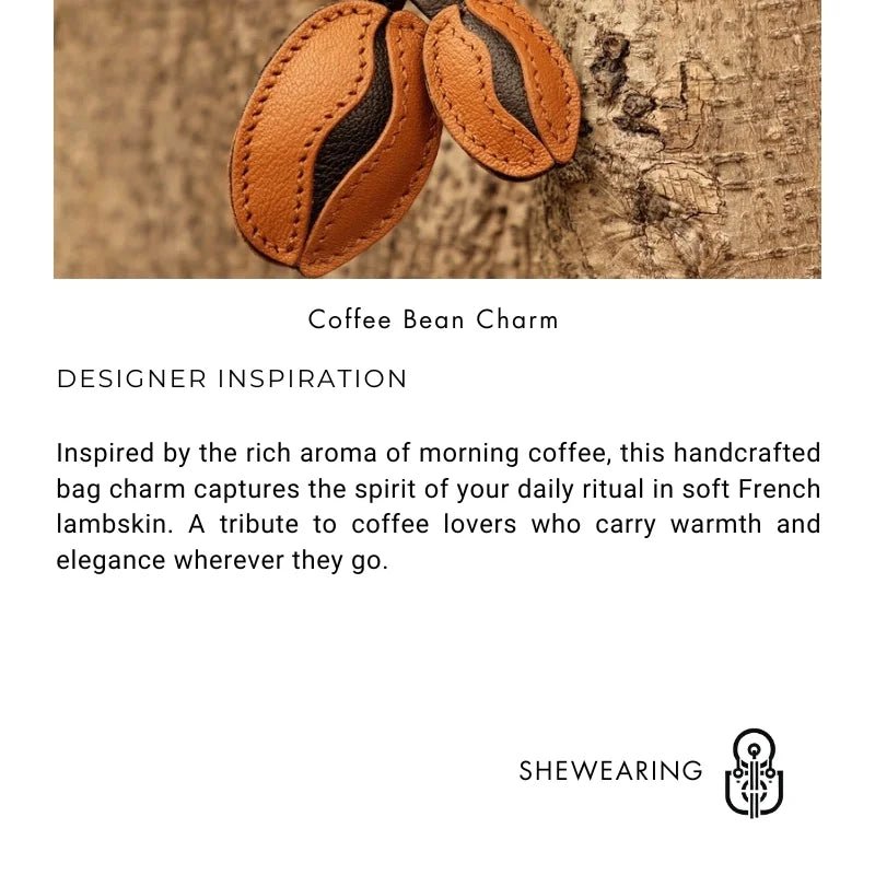 French Lambskin Coffee Bean Bag Charm – Handcrafted Dual - Tone Leather Keychain | Vintage - Inspired Pendant for Handbags & Cars | Unique Gift for Coffee Lovers - shewearing