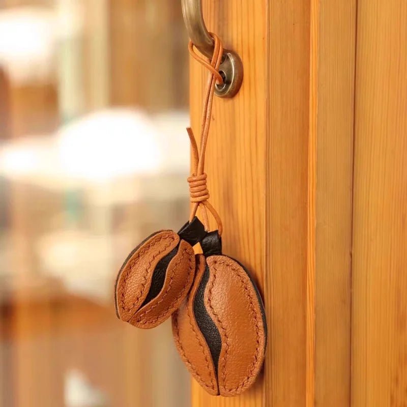 French Lambskin Coffee Bean Bag Charm – Handcrafted Dual - Tone Leather Keychain | Vintage - Inspired Pendant for Handbags & Cars | Unique Gift for Coffee Lovers - shewearing