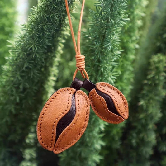 French Lambskin Coffee Bean Bag Charm – Handcrafted Dual - Tone Leather Keychain | Vintage - Inspired Pendant for Handbags & Cars | Unique Gift for Coffee Lovers - shewearing