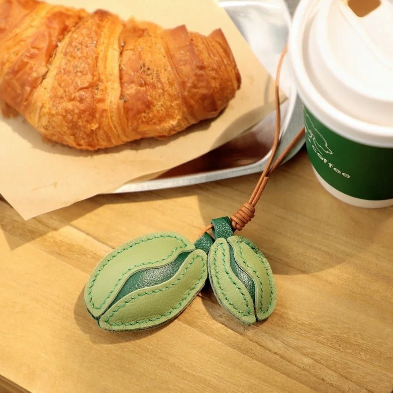 French Lambskin Coffee Bean Bag Charm – Handcrafted Dual - Tone Leather Keychain | Vintage - Inspired Pendant for Handbags & Cars | Unique Gift for Coffee Lovers - shewearing