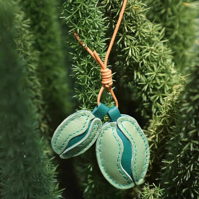 French Lambskin Coffee Bean Bag Charm – Handcrafted Dual - Tone Leather Keychain | Vintage - Inspired Pendant for Handbags & Cars | Unique Gift for Coffee Lovers - shewearing