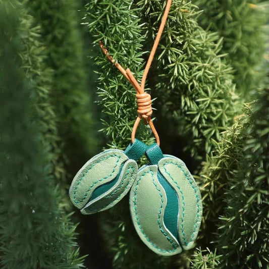 French Lambskin Coffee Bean Bag Charm – Handcrafted Dual - Tone Leather Keychain | Vintage - Inspired Pendant for Handbags & Cars | Unique Gift for Coffee Lovers - shewearing