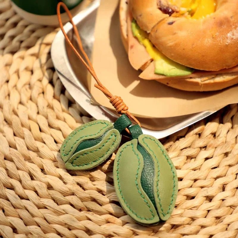 French Lambskin Coffee Bean Bag Charm – Handcrafted Dual - Tone Leather Keychain | Vintage - Inspired Pendant for Handbags & Cars | Unique Gift for Coffee Lovers - shewearing