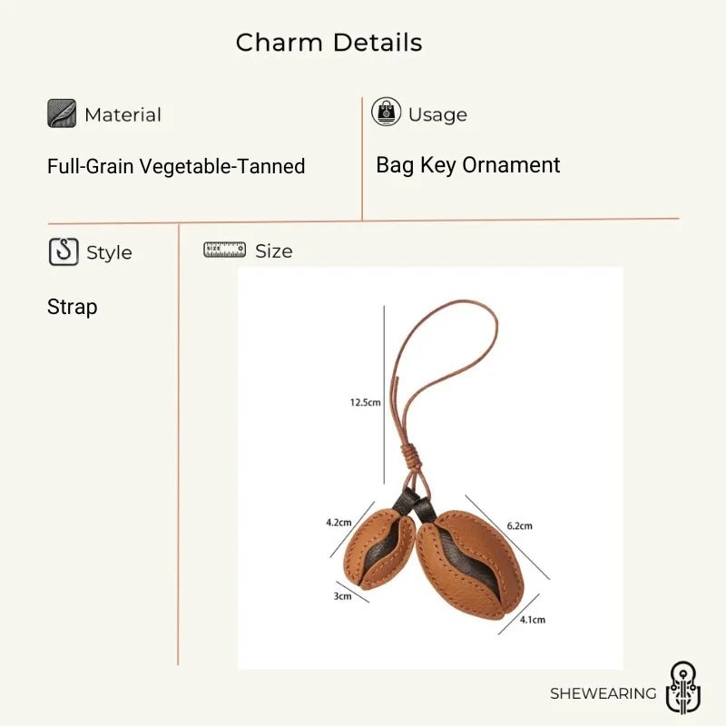 French Lambskin Coffee Bean Bag Charm – Handcrafted Dual - Tone Leather Keychain | Vintage - Inspired Pendant for Handbags & Cars | Unique Gift for Coffee Lovers - shewearing