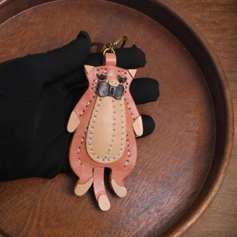 Gentleman Cat Leather Bag Charm – Handmade Full - Grain Leather Pendant | Vintage Bow - Tie Kitty Keychain | Cute & Quirky Gift for Her - shewearing