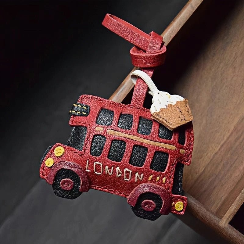 Genuine Leather London Red Bus Charm – Iconic British Design, Handcrafted Vintage Keychain for Bags and Accessories - shewearing