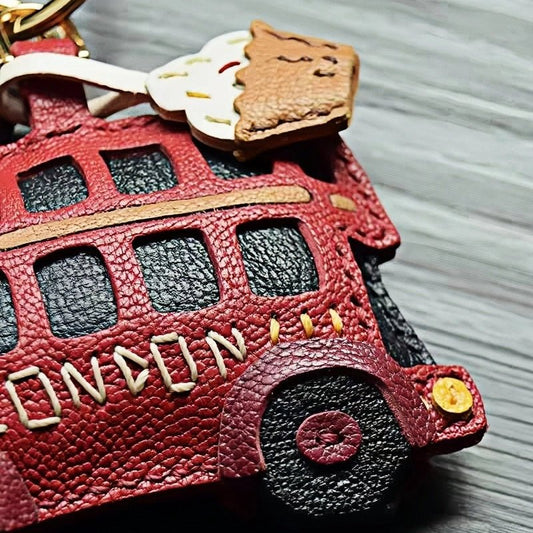 Genuine Leather London Red Bus Charm – Iconic British Design, Handcrafted Vintage Keychain for Bags and Accessories - shewearing