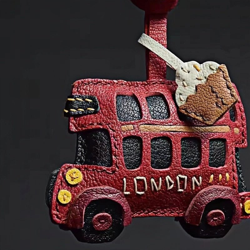 Genuine Leather London Red Bus Charm – Iconic British Design, Handcrafted Vintage Keychain for Bags and Accessories - shewearing