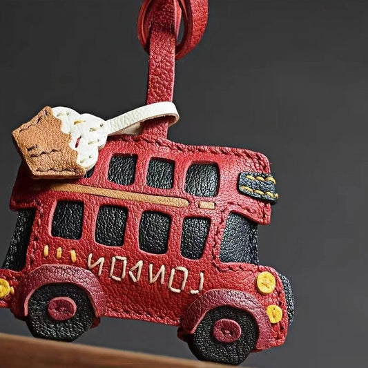 Genuine Leather London Red Bus Charm – Iconic British Design, Handcrafted Vintage Keychain for Bags and Accessories - shewearing