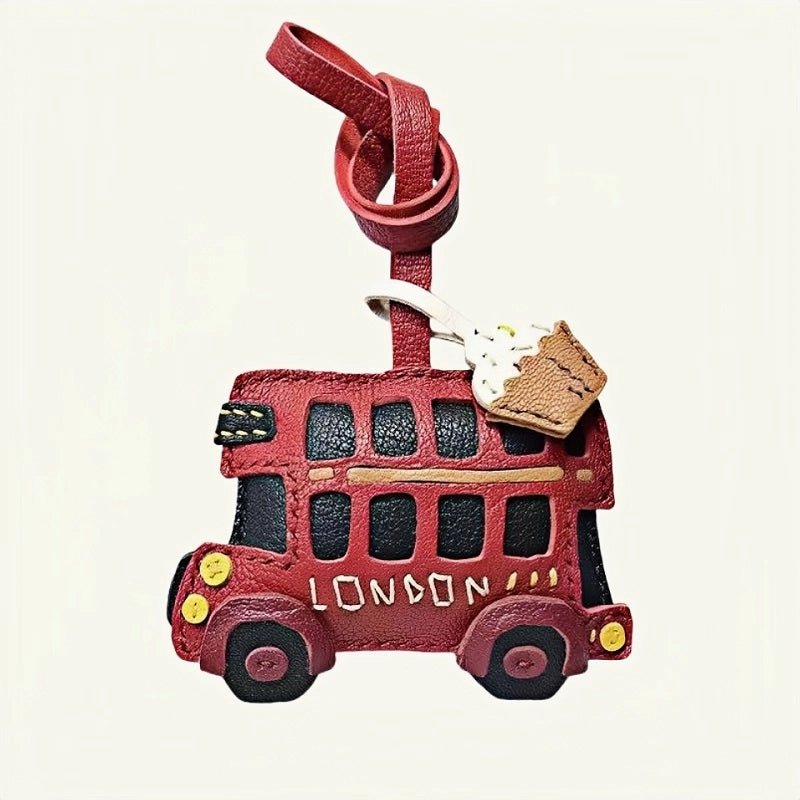 Genuine Leather London Red Bus Charm – Iconic British Design, Handcrafted Vintage Keychain for Bags and Accessories - shewearing