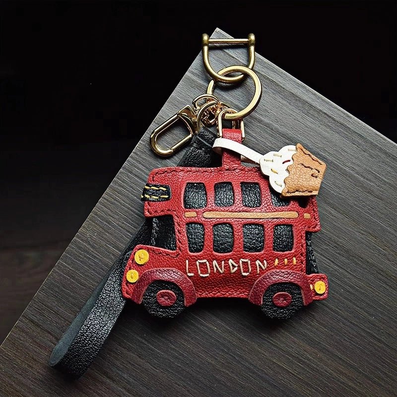 Genuine Leather London Red Bus Charm – Iconic British Design, Handcrafted Vintage Keychain for Bags and Accessories - shewearing