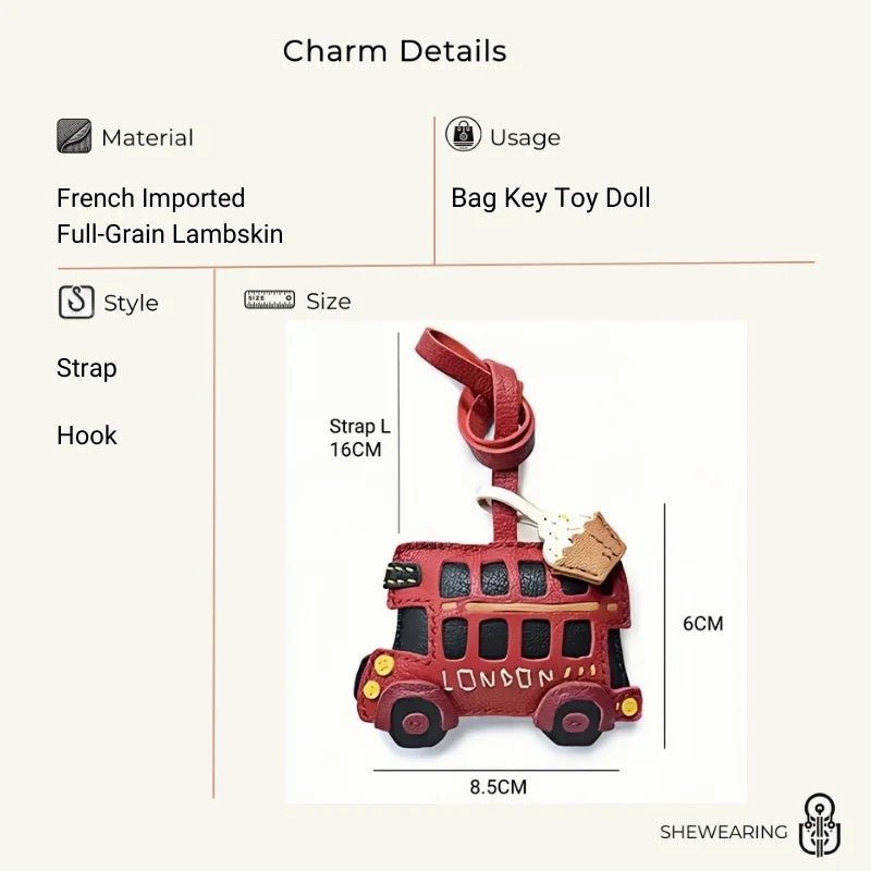 Genuine Leather London Red Bus Charm – Iconic British Design, Handcrafted Vintage Keychain for Bags and Accessories - shewearing