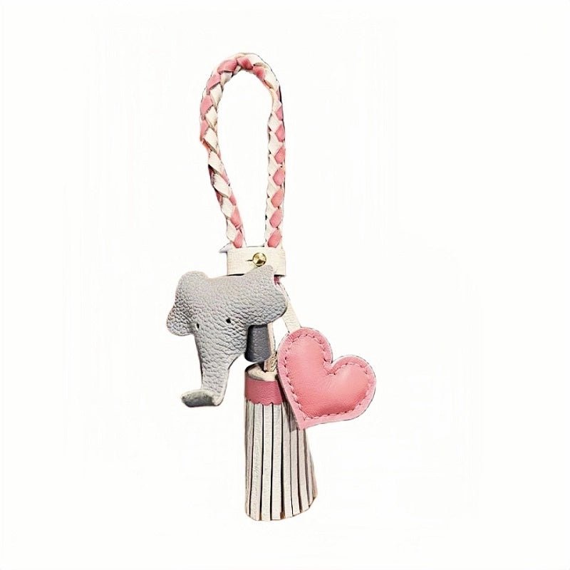 Genuine Leather Tassel Elephant Bag Charm – Cute Heart Design, Handmade Accessory for Bags and Keys, Fashionable and Versatile Gift for Women - shewearing