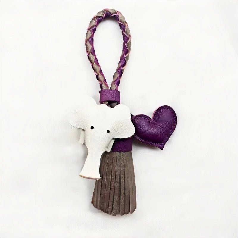 Genuine Leather Tassel Elephant Bag Charm – Cute Heart Design, Handmade Accessory for Bags and Keys, Fashionable and Versatile Gift for Women - shewearing