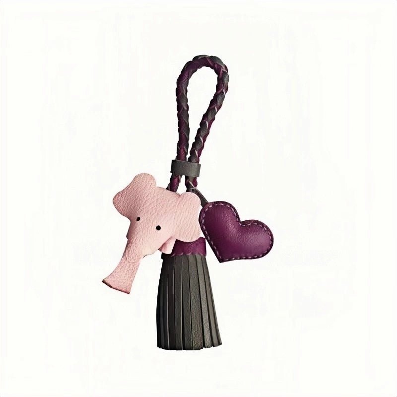 Genuine Leather Tassel Elephant Bag Charm – Cute Heart Design, Handmade Accessory for Bags and Keys, Fashionable and Versatile Gift for Women - shewearing