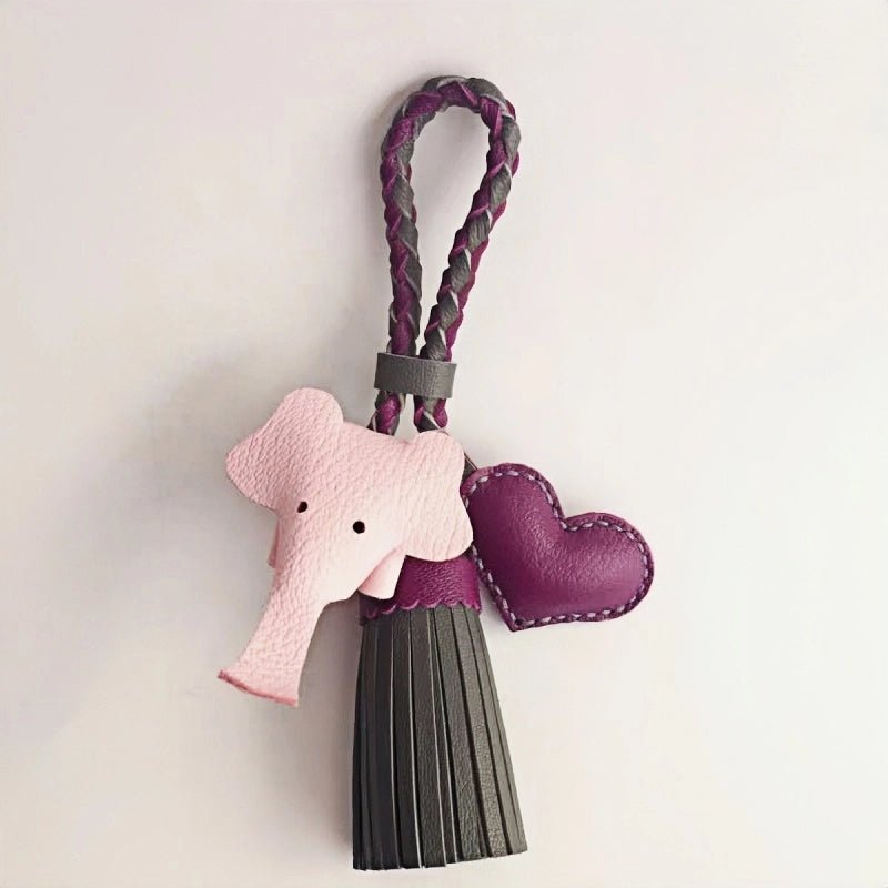 Genuine Leather Tassel Elephant Bag Charm – Cute Heart Design, Handmade Accessory for Bags and Keys, Fashionable and Versatile Gift for Women - shewearing
