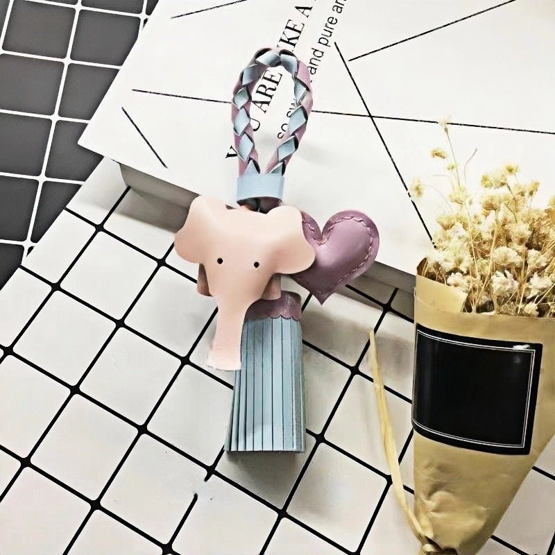 Genuine Leather Tassel Elephant Bag Charm – Cute Heart Design, Handmade Accessory for Bags and Keys, Fashionable and Versatile Gift for Women - shewearing