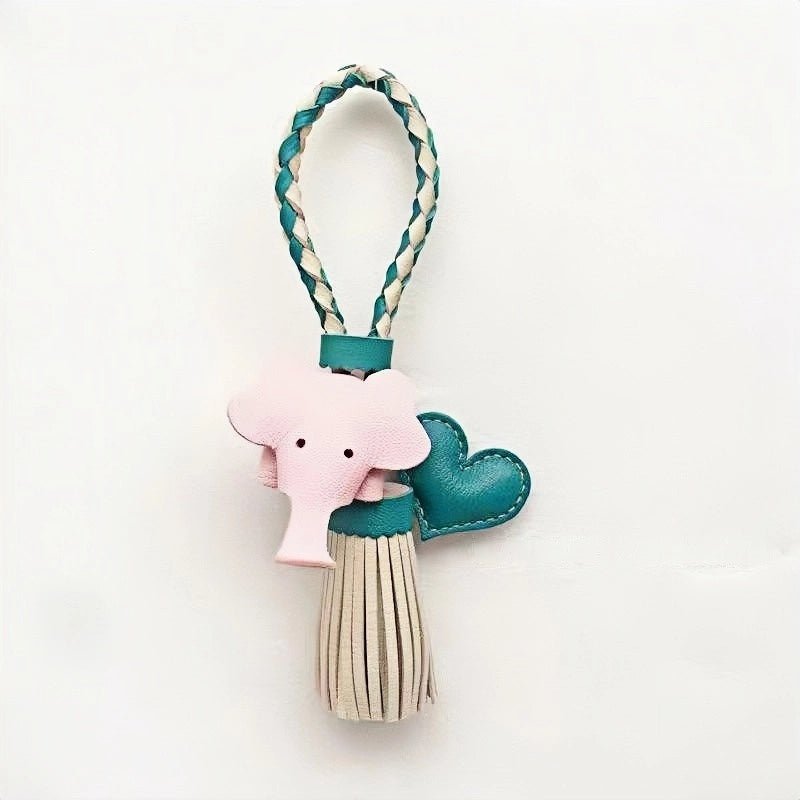 Genuine Leather Tassel Elephant Bag Charm – Cute Heart Design, Handmade Accessory for Bags and Keys, Fashionable and Versatile Gift for Women - shewearing