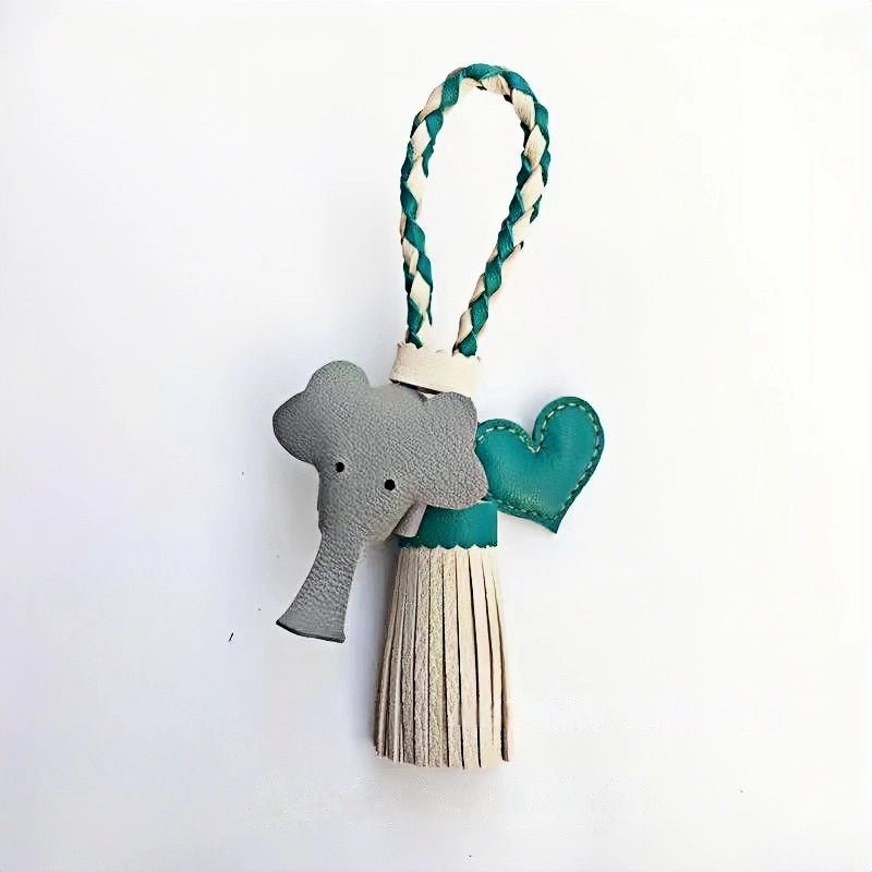 Genuine Leather Tassel Elephant Bag Charm – Cute Heart Design, Handmade Accessory for Bags and Keys, Fashionable and Versatile Gift for Women - shewearing