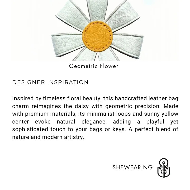 Geometric Daisy Leather Bag Charm – Minimalist Handmade Design, High - Quality Key Accessory, Premium Full - Grain Goatskin, Sophisticated Gift for Women - shewearing