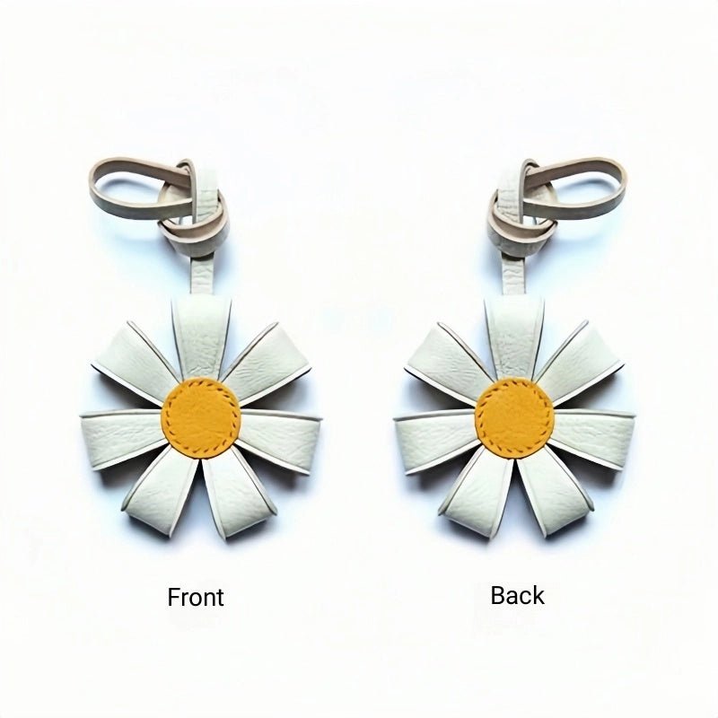 Geometric Daisy Leather Bag Charm – Minimalist Handmade Design, High - Quality Key Accessory, Premium Full - Grain Goatskin, Sophisticated Gift for Women - shewearing