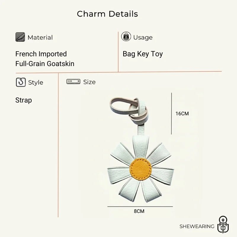 Geometric Daisy Leather Bag Charm – Minimalist Handmade Design, High - Quality Key Accessory, Premium Full - Grain Goatskin, Sophisticated Gift for Women - shewearing