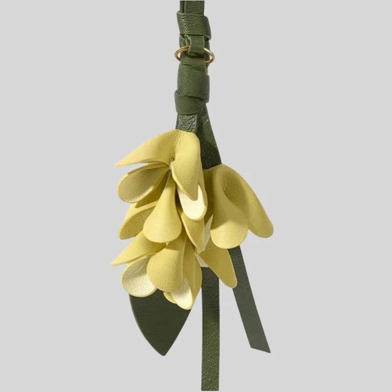 Golden Osmanthus Leather Flower Charm – Handmade Full - Grain Cowhide Floral Pendant | Realistic 3D Bloom Keychain for Elegant Bag Decoration - shewearing