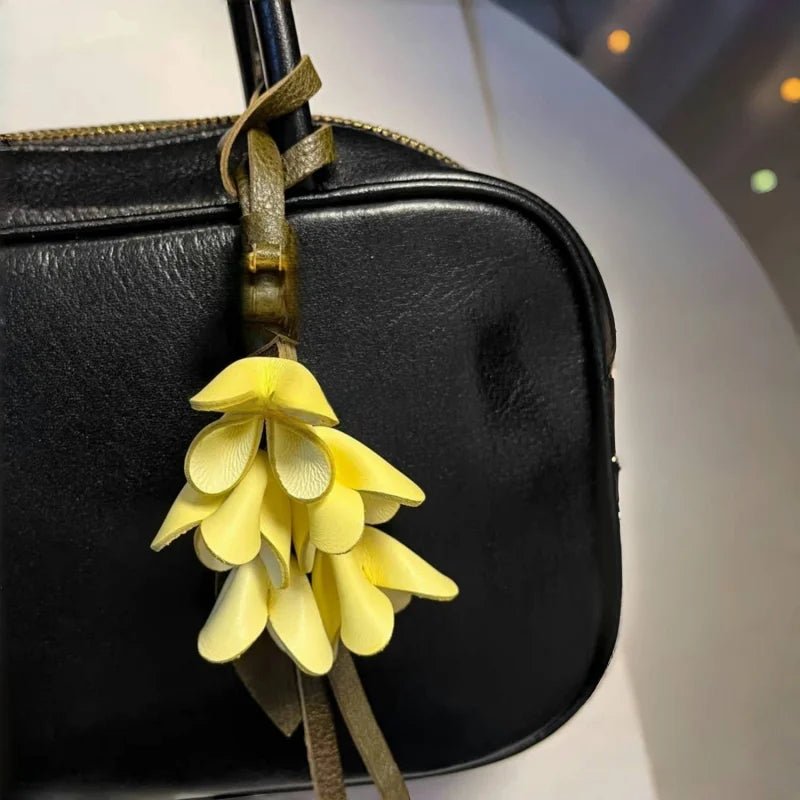 Golden Osmanthus Leather Flower Charm – Handmade Full - Grain Cowhide Floral Pendant | Realistic 3D Bloom Keychain for Elegant Bag Decoration - shewearing