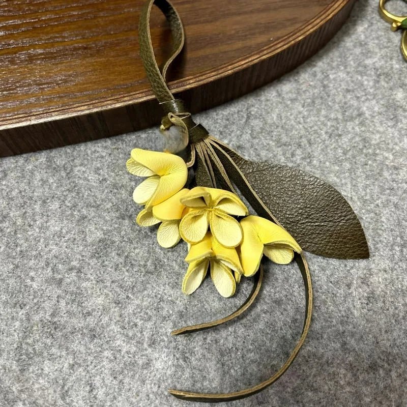 Golden Osmanthus Leather Flower Charm – Handmade Full - Grain Cowhide Floral Pendant | Realistic 3D Bloom Keychain for Elegant Bag Decoration - shewearing
