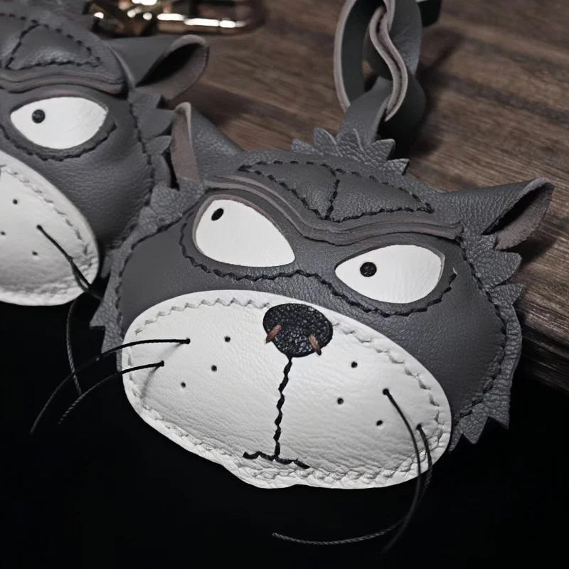 Grumpy Cat Leather Charm – Handmade Full - Grain Goatskin Bag and Key Accessory, Unique Gift for Cat Lovers - shewearing