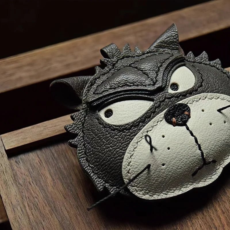 Grumpy Cat Leather Charm – Handmade Full - Grain Goatskin Bag and Key Accessory, Unique Gift for Cat Lovers - shewearing