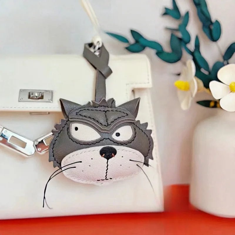 Grumpy Cat Leather Charm – Handmade Full - Grain Goatskin Bag and Key Accessory, Unique Gift for Cat Lovers - shewearing