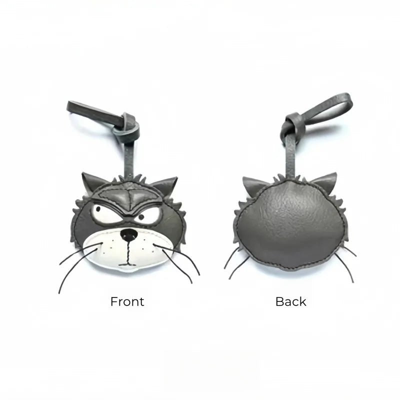 Grumpy Cat Leather Charm – Handmade Full - Grain Goatskin Bag and Key Accessory, Unique Gift for Cat Lovers - shewearing