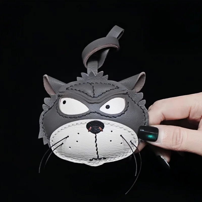 Grumpy Cat Leather Charm – Handmade Full - Grain Goatskin Bag and Key Accessory, Unique Gift for Cat Lovers - shewearing