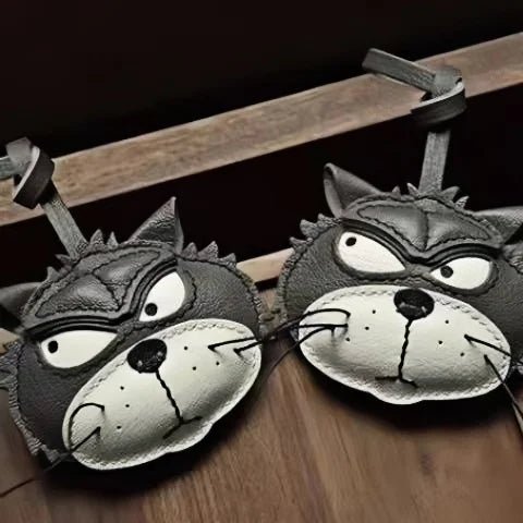Grumpy Cat Leather Charm – Handmade Full - Grain Goatskin Bag and Key Accessory, Unique Gift for Cat Lovers - shewearing
