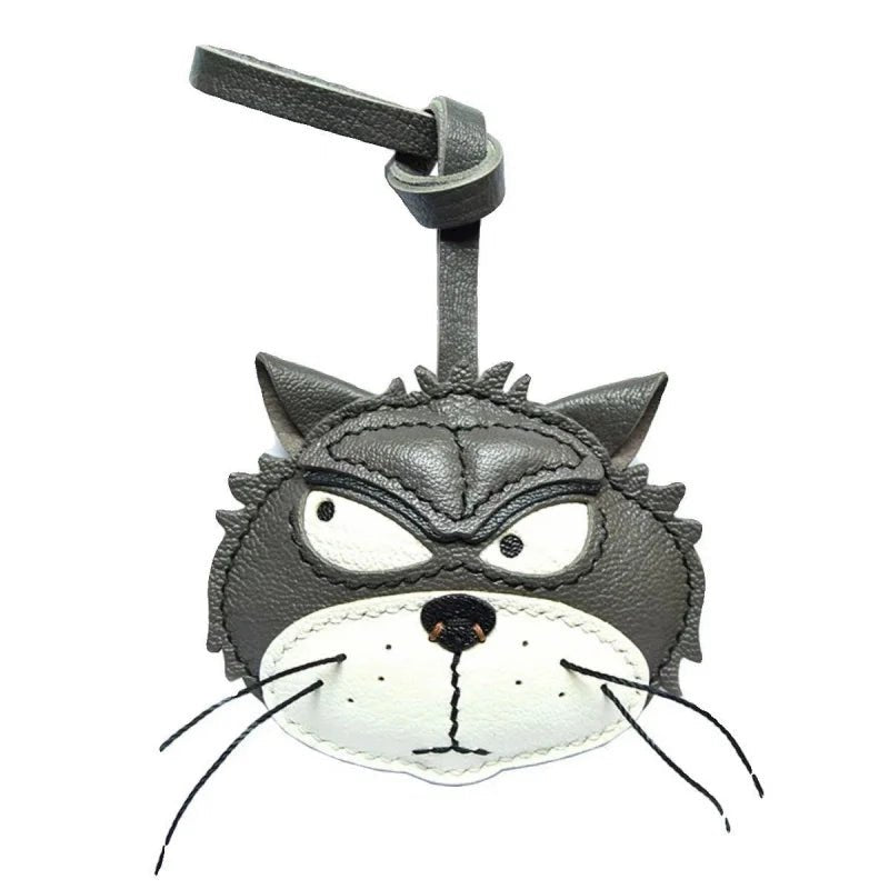 Grumpy Cat Leather Charm – Handmade Full - Grain Goatskin Bag and Key Accessory, Unique Gift for Cat Lovers - shewearing