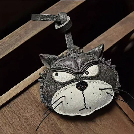 Grumpy Cat Leather Charm – Handmade Full - Grain Goatskin Bag and Key Accessory, Unique Gift for Cat Lovers - shewearing