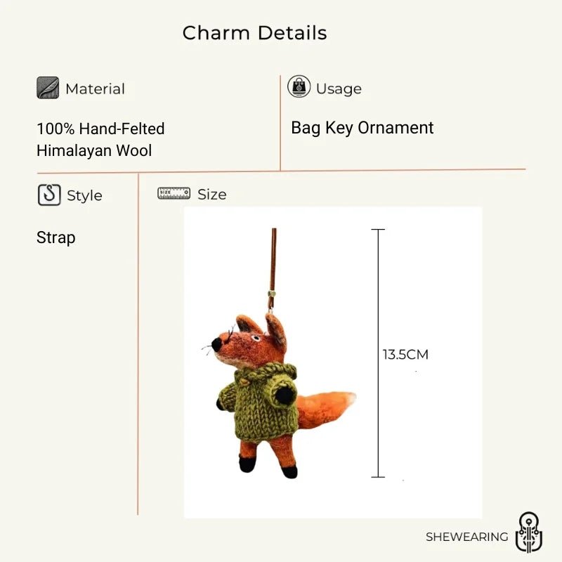 Hand - Felted Fox Bag Charm – Himalayan Wool Woodland Companion | Slow Living Gift Idea - shewearing