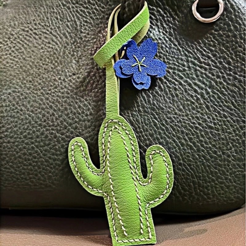 Hand - Stitched Genuine Leather Cactus Charm – INS Style Bag Accessory, Creative Gift, Keychain, Versatile and Trendy - shewearing