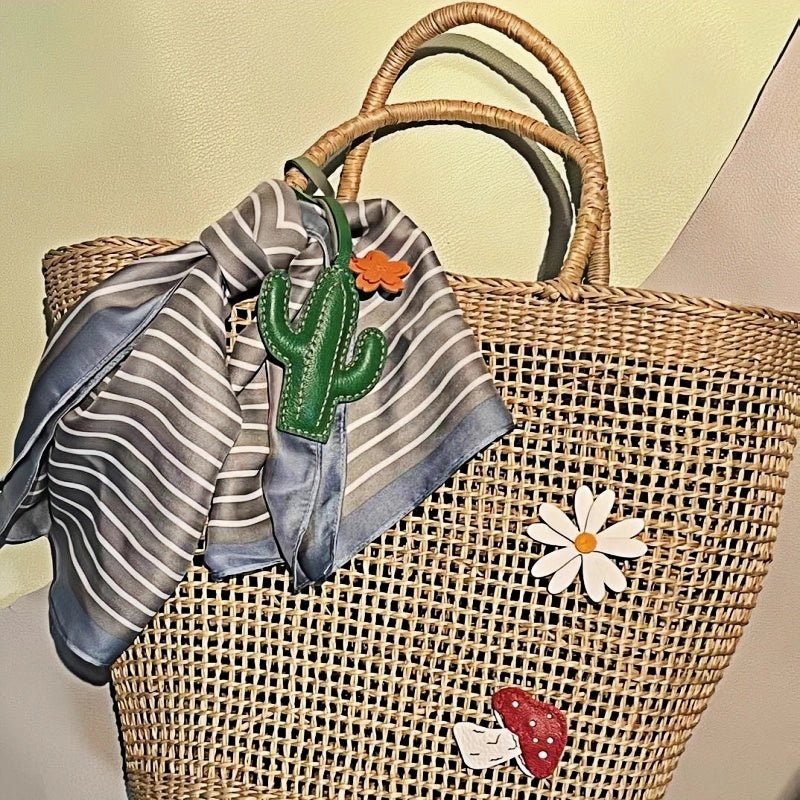 Hand - Stitched Genuine Leather Cactus Charm – INS Style Bag Accessory, Creative Gift, Keychain, Versatile and Trendy - shewearing