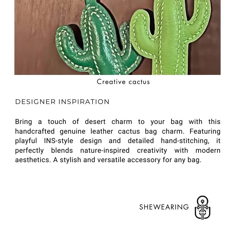 Hand - Stitched Genuine Leather Cactus Charm – INS Style Bag Accessory, Creative Gift, Keychain, Versatile and Trendy - shewearing